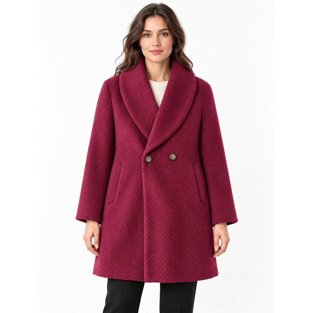 Avec Les Filles Burgundy Wool Blend Shawl Collar Coat Style 69483 XS